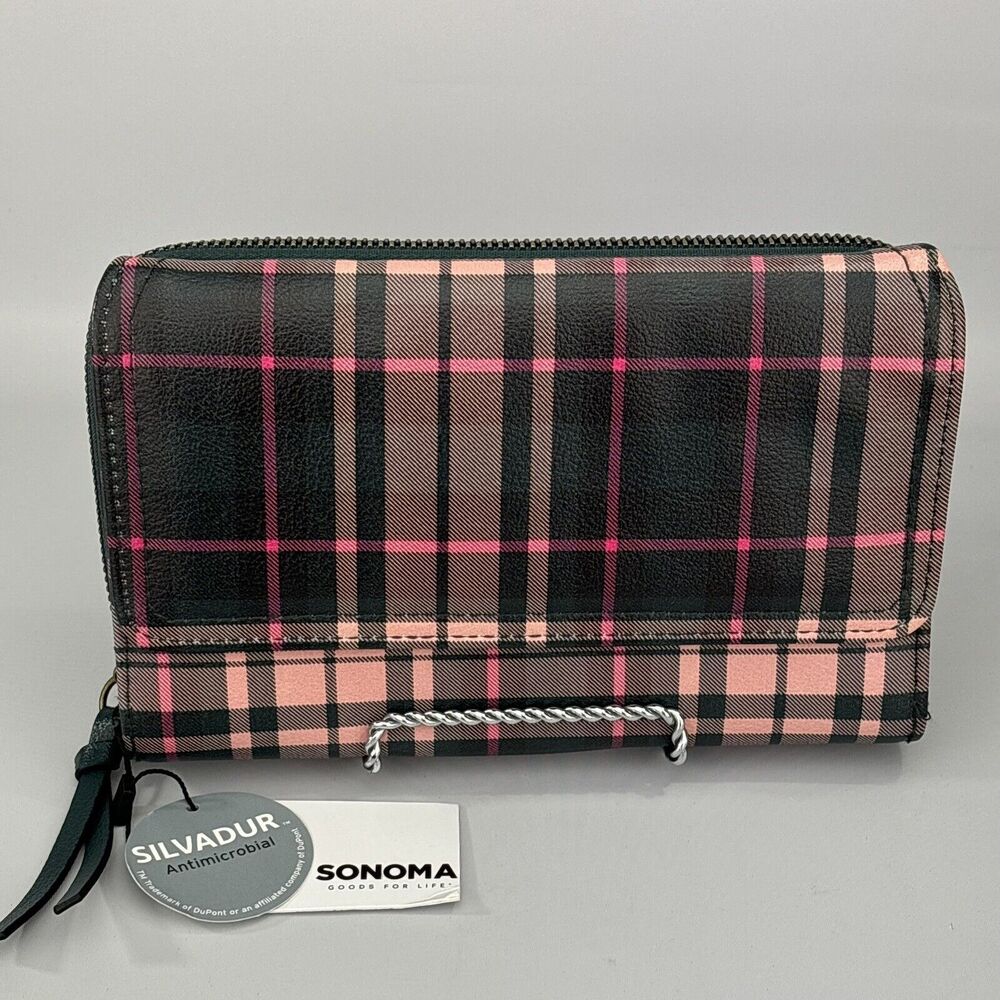 Sonoma Emalee RFID-Blocking Ultimate Organizer Wallet Winter Plaid Pink NWT